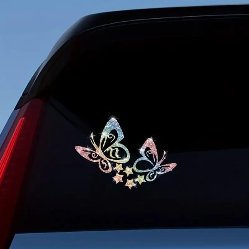2pcs Sparkling Butterfly Star Sunflower Self-Adhesive PVC Rainbow Glittery Decal Sticker for Cars, Laptops, Trucks, Motorcycles Wall Window Luggage Scratch Cover Door Multi-Surface Decor Sticker - Image 6