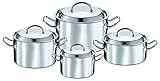 RÖSLE MULTIPLY Topfset, 4-tlg., Edelstahl Mehrschichtmaterial, poliert, mit Deckel, Bratentopf, Kochtopf, Innenskalierung, induktionsgeeignet, spülmaschinengeeignet