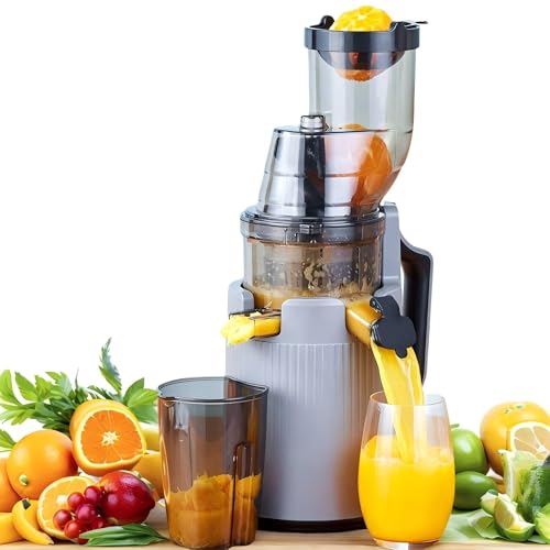 Juicer Machines, 200W Fruit Juicer, Cold Press Juicer with 90MM Wide Feed Chute Fit Whole Vegetable and Fruit, Slow Masticating Juicer Machines with High Juice Yield,Easy to Clean, White