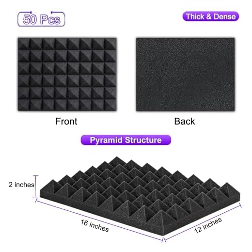 TroyStudio Acoustic Foam Panels - 50 Pcs