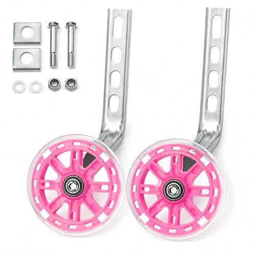 Houseen Training Wheels for Kids Bike, 1 Pair LED Flash Bicycle Training Wheels Children's Bicycle Adjustable Stabiliser Support Wheels for 12-20 Inch Kids Boy Girls Bikes