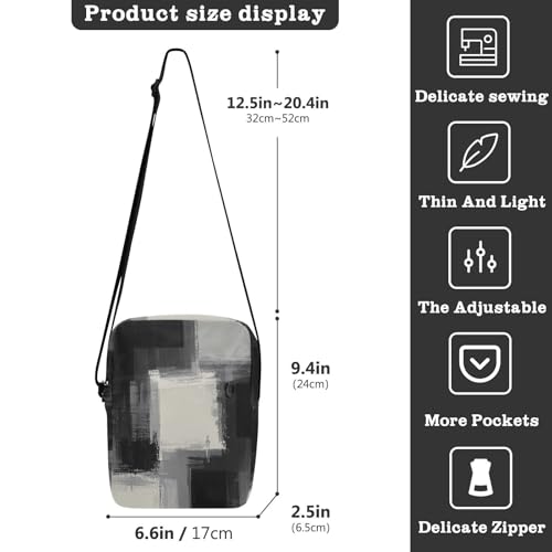 Black White Gray Ink Art Painting mens messenger bag crossbody men shoulder bag Women's Purse Adjustable Strap for Outdoor Daily outdoor sports3