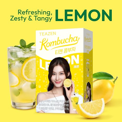 Image of TEAZEN Lemon Kombucha Tea, Hydration Drink Mix, Sugar Free, Live Probiotics & Prebiotics, 10 Sticks, 1.76oz