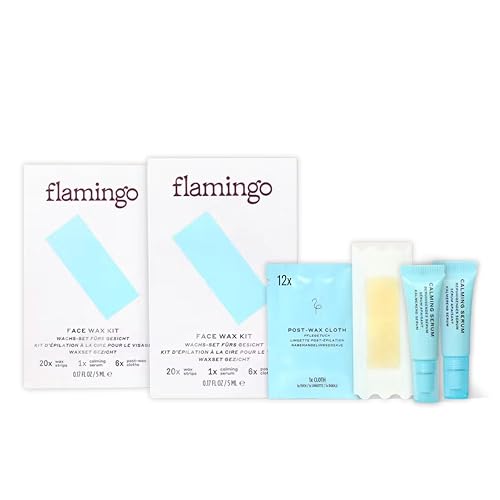 Kit de cire pour le visage Flamingo avec 40 bandes épilatoires et 2 sérums apaisants