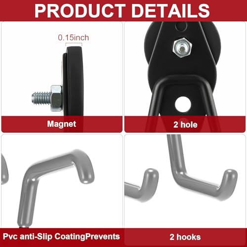 Image of Landhoow 6 Pcs Large Magnetic Hooks Heavy Duty Garage Magnet Hooks Strong Storage Utility Magnetic Hangers with Anti Slip Rubber Coating for Indoor and Outdoor Hanging (Grey)