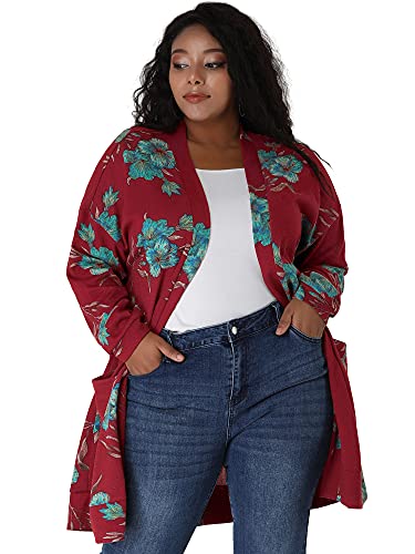 Image of Agnes Orinda Women's Plus Size Lightweight Cardigan Casual Soft Long Sleeve Floral Knit Cardigans with Pockets