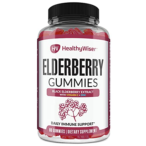 Elderberry Gummies Immune Support - Black Elderberries Sambucus Extract with Vitamin C + Zinc. Herbal Dietary Supplement - 60 ct.