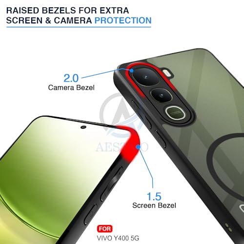 Image of AESTMO Vivo Y400 5G Back Cover | 360 Protection | Crystal Clear Hard Back Transparent | Compatible with MagSafe Accessories for Vivo Y400 5G (PC+TPU, Black Bumper)