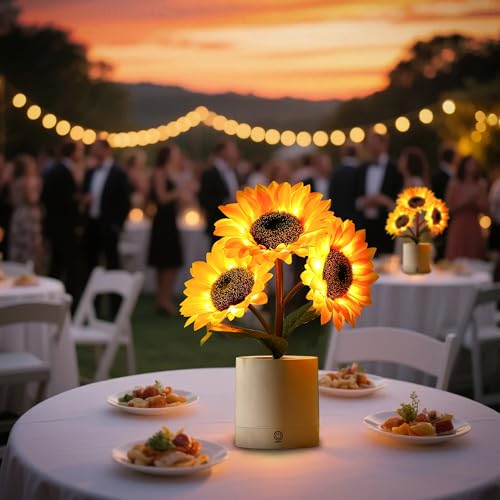Image of Rechargeable Sunflower Flower Lamp Decor for Bedroom Bar Coffee Shop, Silk Flower Night Light Gifts for Women Mom Grandma Girlfriend Friend Wife Birthday Christmas Anniversary Valentines Mothers Day