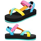 Qzize Women's Comfortable Walking Sandals - Quick-Drying Outdoor Hiking Water Shoes，Womens Platform Sandals Colorful Size 7