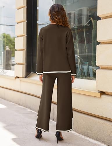 Image of Tanming Women's 2 Piece Outfits Long Sleeve Knit Sweater Top Wide Leg Pants Lounge Sets Tracksuits