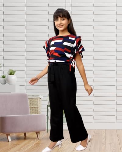 Image of Girls /Kids Printed Floral Designer Top and Palazzo Set Crop Top and Palazzo Set Printed /Fancy Palazzo and top Set for Girls with tie in Waist