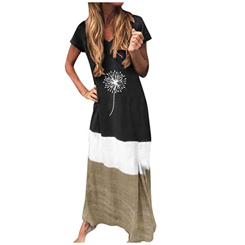 NMSL Designer Party Dresses for Women Sunflower Skirt Plus Size tie dye Casual Dress Long Maxi Dress Plain Maxi Dresses Black #16 L