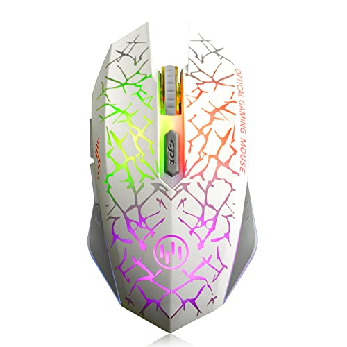 Uiosmuph K6 Raton Inalambrico Gaming, LED Recargable Óptico Ratón Ergonómicos Inalámbricos Portatil con Receptor USB, 3 dpi Ajustables Y 6 Botones, para Mac/Laptop/PC/Notebook (Blanco) Cover