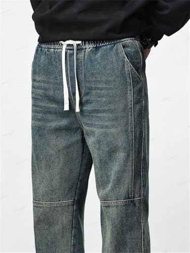 Men Winter Cotton Straight Jean Pants Elastic Waist Thick Warm Casual Trousers Streetwear3