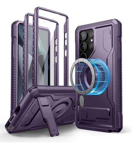 Dexnor Magnetic Case for Samsung Galaxy S24 Ultra Case, Compatible with Magsafe, 2 Front Frames & Built-in Screen Protector, Bumper Rugged Shockproof Full-Body Protective Cover with Kickstand,Purple