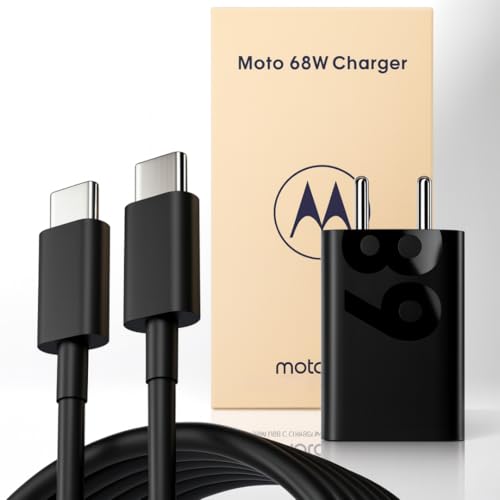 Image of Motorola 68W Turbo Charger with 3.3 Ft Type C Cable for Motorola Edge 30 /30 Fusion /30 Pro /40 /40 Neo /G40 Fusion /50 /50 Ultra /50 Pro /50 Neo /50 Fusion /Moto G82 /G84 /G45 & Other USB C 68Watt Adapter, Black