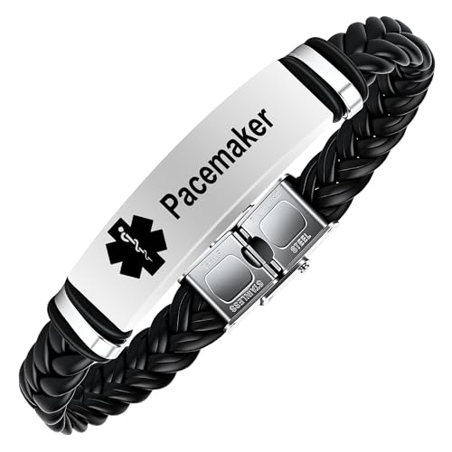 Pulsera Médica para Hombre en Cuero con Identificación miniatura 1