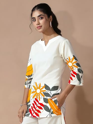 Image of Pinkmint Women's Pure Cotton Co Ord Set l Kurta Sets for Women |Kurta Sets| Printed Kurta with Pant l Stylish Pocket & 3 /4 Sleeve Women Co-ord Set (Avaiable in Plus size)