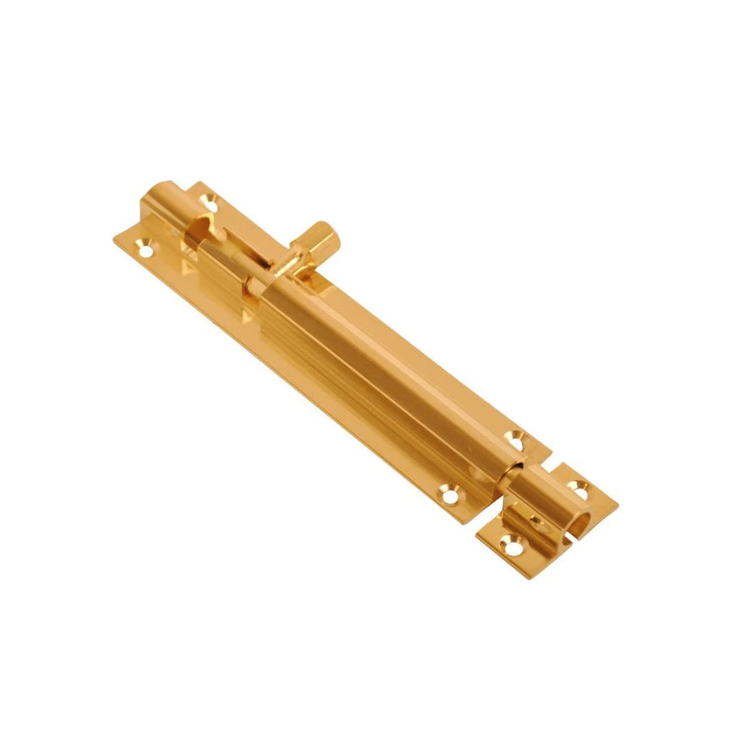 Vibe 25mm Barrel Bolt Straight 150mm x 25mm on Brass, Surface Mounted Door Bolt, Sliding Door Lock, Lock Bolts for Securing Internal Doors for Bedrooms, Bathrooms, Storage Units and Cupboards