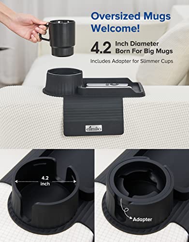 image for Couch Cup Holder Tray, Elimiko Silicone Sofa Drink Holder with Large C