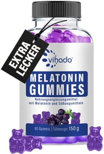 Vihado Melatonin Gummies - so lecker und Soft, hochdosiert, zuckerfrei, vegan - Besser da mit Vitamin D3, K2, Passionsblume und Kamille, 60 Gummis (1er Pack)