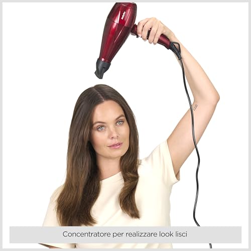 BaByliss Asciugacapelli Made In Italy con Motore Digitale 2200W, Phon Capelli, asciugatura ultra-rapida, funzione ionica,3 temperature, 4 velocità, tasto turbo, diffusore, concentratori, rosso, 6001DE - Immagine 2