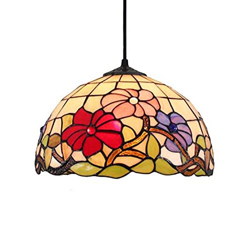Lampe suspendue en vitrail style pastoral E27 pour cuisine et couloir