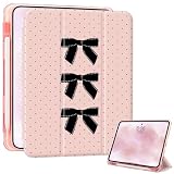 Polka Dot Bow Case for iPad Air 5th/4th Generation (2022/2020) 10.9 Inch Built-in Pencil Holder, Trifold Stand Cover Transparent Back Shell, Auto Wake/Sleep Protective Case,Pink