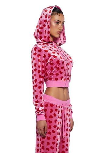 Dolls Kill Loyal Maneater Velour Track Jacket by Sugar Thrillz – Cropped Heart Print Zip-Up Jacket2