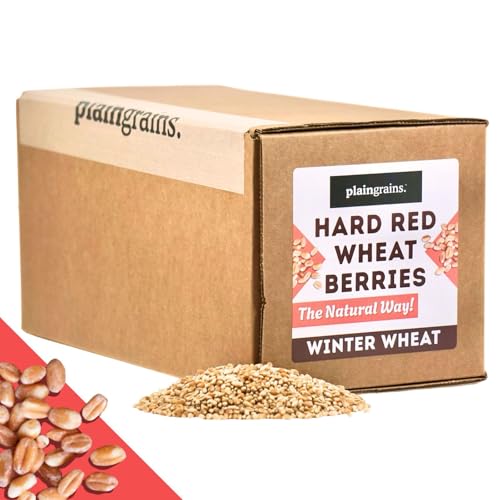 PlainGrains. The Natural Way | 11 LB Dry Hard Red Winter Wheat Berries | 12% Protein by Volume | Uncooked, Unground, Whole Grain | Food Storage | Single Box