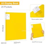 Srvnpioy 2 sztuki albumu prezentacyjnego A3, album z widokiem w formacie A3, z 20 przezroczystymi foliowymi wkładkami na 40 arkuszy, do dzieł sztuki, dokumentów, portfolio, żółty