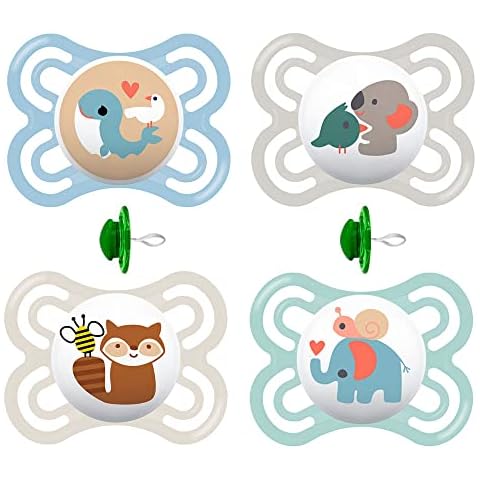 MAM"Skin Soft" Silikon Schnuller PERFECT // 0-6 Mo. Boy // 4er Set // inkl. 2 Sterilisiertrasportboxen Cover