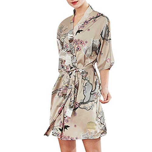 ZYAPCNGN Women Robe Soft Kimono Robes Cotton Bathrobe Sleepwear Loungewear Short Soft Sleepwear Ladies Loungewear Khaki