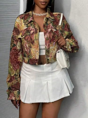 Cropped Jacket Women Cute Y2K Varsity Jacquard Long Sleeve Button Down Crop Floral Jackets for Women Trendy 20254