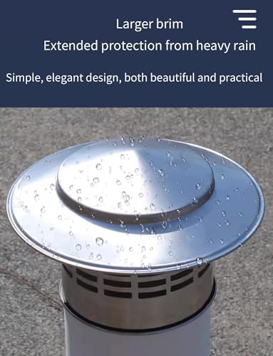 304 Stainless Steel Chimney Cowl Ducting Ventilation Cap Rain Hat Hood Outdoor Air Vent Cowl Cap Range Hood Exhaust Pipe Chimney Rain Cap(25cm/9.75in)