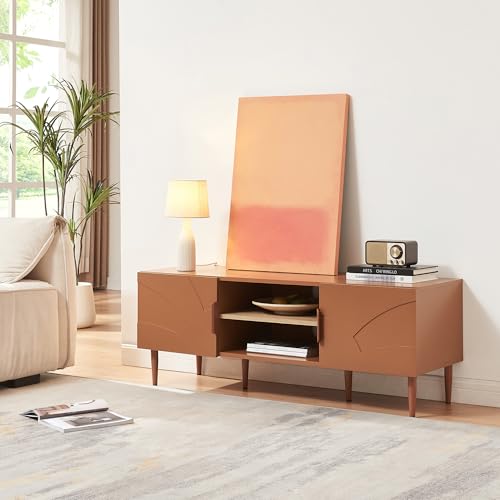 [en.casa] Meuble TV Support Télé avec 2 Compartiments de Rangement Ouverts et 2 Portes Passages de Câbles Intégrés Stable Élégant Salon Chambre Moderne Acier MDF...