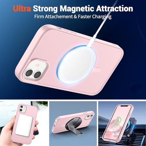 Image of SUPFINE Magnetic for iPhone 11 Phone Case with Screen Protector (Compatible with MagSafe) (Military Grade Drop Protection) Translucent Matte Shockproof Phone Cover,Light Pink