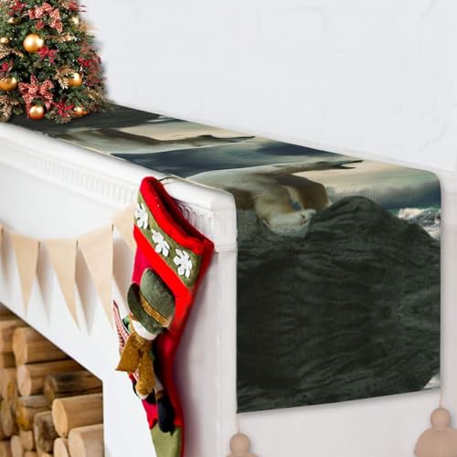 Chemin de table en lin imprimé ours polaire pour repas de Noël - 7