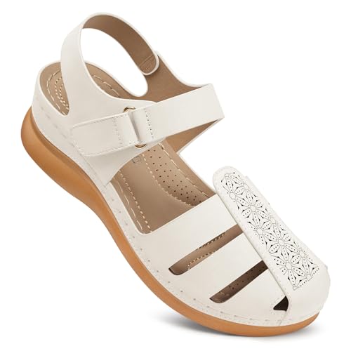 Image of SHIBEVER Wedge Sandals for Women Comfortable Closed Toe Dressy Summer Shoes | Comforta for 40% Enhanced Arch Support Fisherman - No Ankle Rubs for All-day Commutes Lightweight Casual Outdoor Shoes