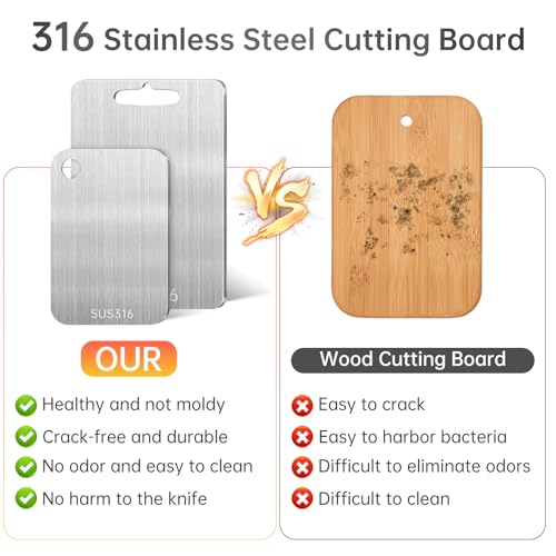 Miniatura 2 de 2 Piezas Tabla De Cortar De Acero Inoxidable 316, Grado Alimenticio De Doble Cara Tabla Cortar Titanio Para Cocina, Titanium Cutting Board, Para Carne, Queso, Frutas, 34x23cm 25x15cm