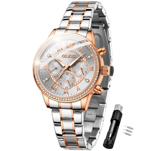 OLEVS Watches for Women Rose Gold Dress Fashion Diamond Chronograph Waterproof Luminous Quartz...