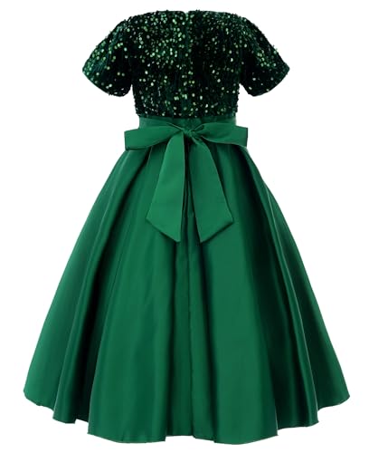 Uhnice Flower Girl Sequin Dress Formal Satin Ball Gown for Wedding Party2