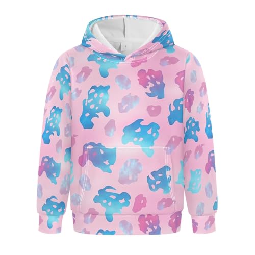 Holographic Leopard Print on Gradient Unisex Kids Sweatshirts Sweater Casual Hooded Pullover Hoodies Kangaroo Pocket