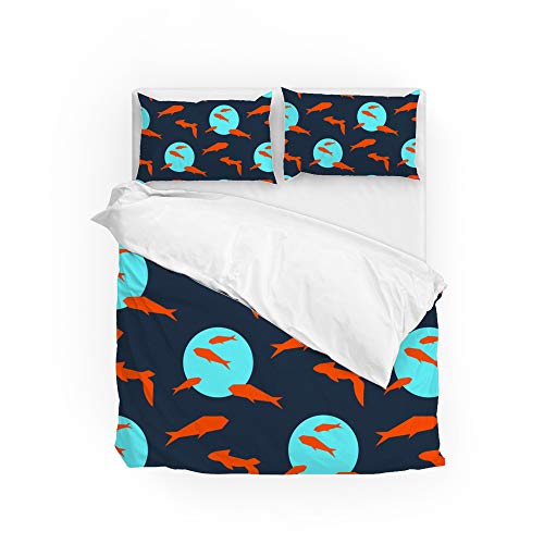 Housse de couette poisson doré bleu avec taies lit double - 2