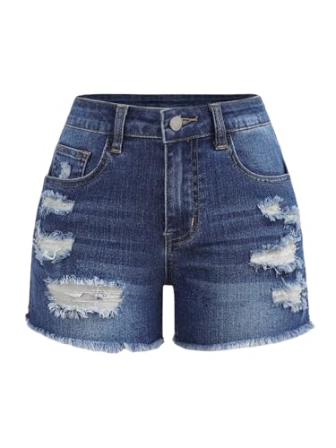 Image of GORGLITTER Girl's Y2k Summer Ripped Raw Hem Denim Shorts High Waisted Straight Leg Stretch Jeans Mini Shorts Age 8-12 Medium Wash 10 Years