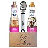 Caramel and Chocolate Low Calorie Sauce Bundle With (1) Sugar Free Salted Caramel Sauce (1) Double Fudge (Gluten-Free, Keto-Friendly) with Ice Cream Scoop by Muttchon
