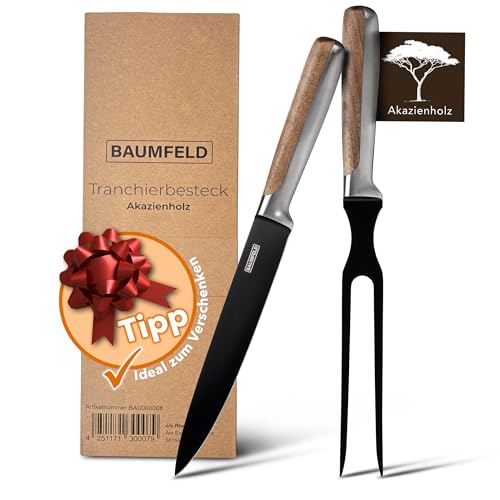 Produktfoto von Baumfeld Grill- & Tranchierset 2-teilig – Fleischmesser mit Fleischgabel | BBQ Besteck für Steak, Braten, Spareribs &&hellip;