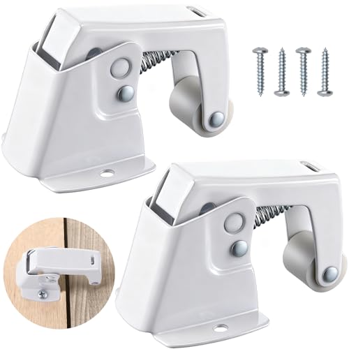 Dreyoo 2 Pack Screen and Storm Door Catch, 1-3/4 inch Wide Base with 1-5/8 inch Projection, Screen Door Spring Loaded Catch for Hinged Swinging Doors, Cabinets and Cupboards Doors Zinc Plated (White)