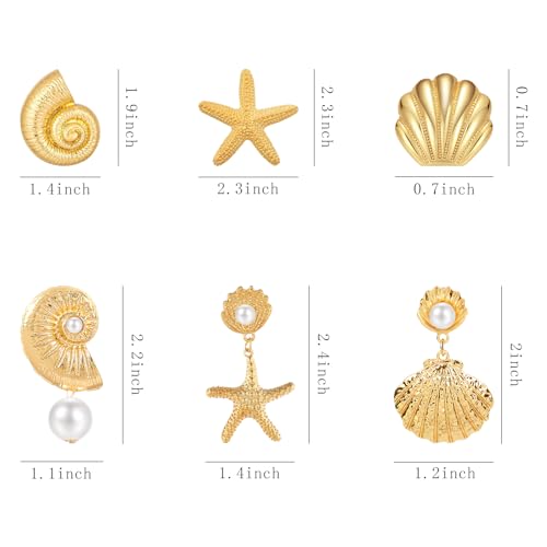 NEWITIN 6 Pairs Gold Earrings for Women Hypoallergenic Statement Earring 14K Gold Plated Dangle Earring Lightweight Chunky Geometric Stud Earrings Set for Women2